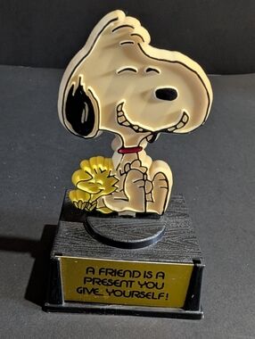 Vtg Peanuts Snoopy Woodstock Trophy Handcrafted Aviva A Friend Is A Present...